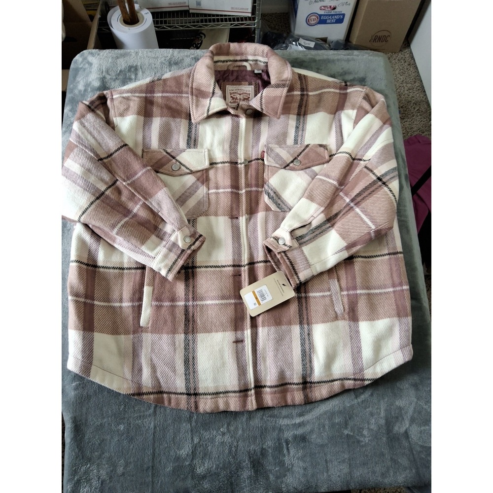 NWT Levi's Plaid Jacket Mauve Pink Cream White Coat 3XL. Levis